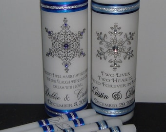 Unity Candle, Wedding Candle, Unity Candle Set, Unity Candle Set with Snowflakes - Choose your snowflake and colors