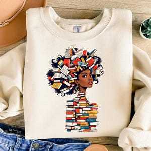 Book Lover Design, Afro Books Art, Retro Book Style, Coquette Book Hair, Reading Woman Png, Book Stack Shirt, Digital Download