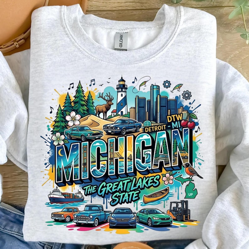 Retro Michigan PNG, the Great Lakes State Sublimation Design, Detroit ...