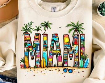 Retro Miami Beach PNG, Vintage Florida Sublimation Design, Tropical Summer Vacation Art Deco Graphic, Digital T-Shirt DTF