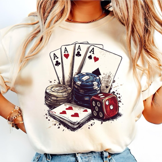 Vintage Poker Aces PNG, Casino Night Shirt Design, Retro Four of a Kind Sublimation, Gambling Dice DTF, Vegas Card Player Digital Download