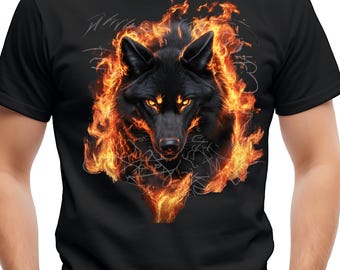 Flaming Wolf Retro Art: Fire Wolf PNG Design (Digital Download)