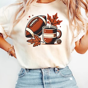 Autumn Leaves Coffee Football Tee, Cozy Fall Football Coffee Shirt, Football Season Png,Fall Season Coffee Football Shirt, Football Season