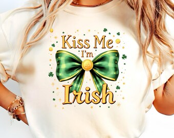 Kiss Me I'm Irish PNG: St. Patrick's Day Bow, Shamrock (Digital Download)