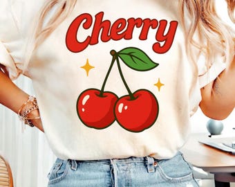 Coquette Cherry PNG: Retro Kawaii Fruit Shirt Design (Digital Download)