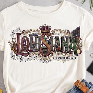 Retro Louisiana PNG, Jazz Music City Sublimation Design, New Orleans Birthplace of Jazz Digital Download, Louisiana DTF Transfer, State Png