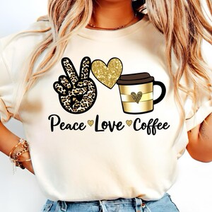 Peace Love Coffee Png, Leopard Coffee Vibes, Coffee Lover Shirt, Coffee Shirt, Glitter Mug Leopard Design, Digital Prints, Png Design