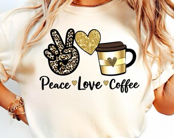 Leopard Peace Love Coffee PNG: Glitter Mug Design (Digital Print)