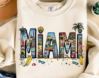 Miami PNG | Retro Miami Beach Sublimation Design | Colorful Art Deco & Tropical Graphic | Summer Vacation T-shirt | Digital DTF PNG