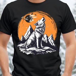 Wolf Funny, Vector illustration of a Wolf on a Background of the Sun and Forest, Png, Wolf Png, Wolf Png, Digital Download, Wolf shirt