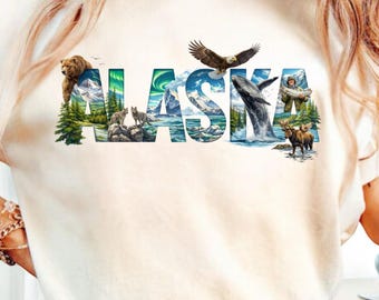 Alaska PNG, Wildlife Alaska Design, Bear Moose Eagle Graphic, Vintage Nature Sublimation, Travel Shirt Design, Digital Download