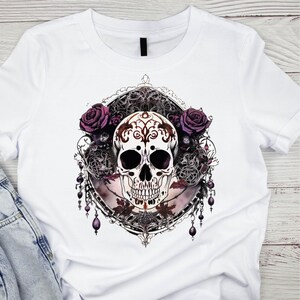 Gothic Skull Halloween T-shirt Design, Skeleton Png, Halloween Png, Skull Png, Digital Download, Sublimation Designs Download, Digital File