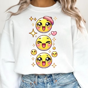Kawaii Emoji Smiley Png, nettes glückliches Gesicht Clipart, digitaler Download, glücklicher Emoji Png, netter gelber Smiley, digitales T-Shirt Design