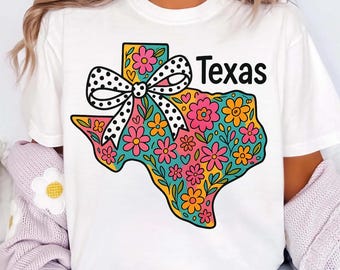 Texas Coquette PNG, Floral Texas State, Texas Bow Design, Colorful Texas PNG, Girly Texas Sublimation, Texas Flower Map, Digital Download