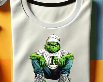 Thug Life Grinch T-Shirt Damen - Lustiges Weihnachtsmotiv Mit Joint | Christmas Xmas Design | Navy Blau