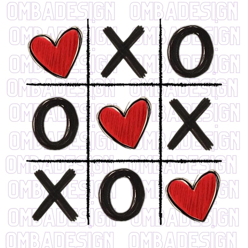 May include: A black and red tic-tac-toe game board with hearts and circles as the game pieces.