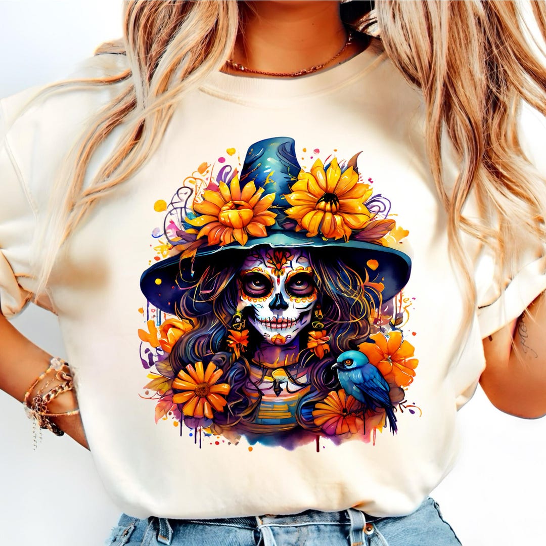 Sugar Skull Witch PNG: Halloween T-shirt Design (digital Download) - Etsy