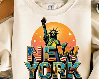 New York PNG, Statue of Liberty Retro Tee, NYC Skyline Patriotic Shirt, Brooklyn Bridge Graphic, Digital Download