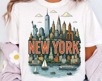 New York Shirt Png, NYC Skyline Png, New York City Shirt, Statue of Liberty Png, Brooklyn Bridge, Travel Shirt, Digital Download