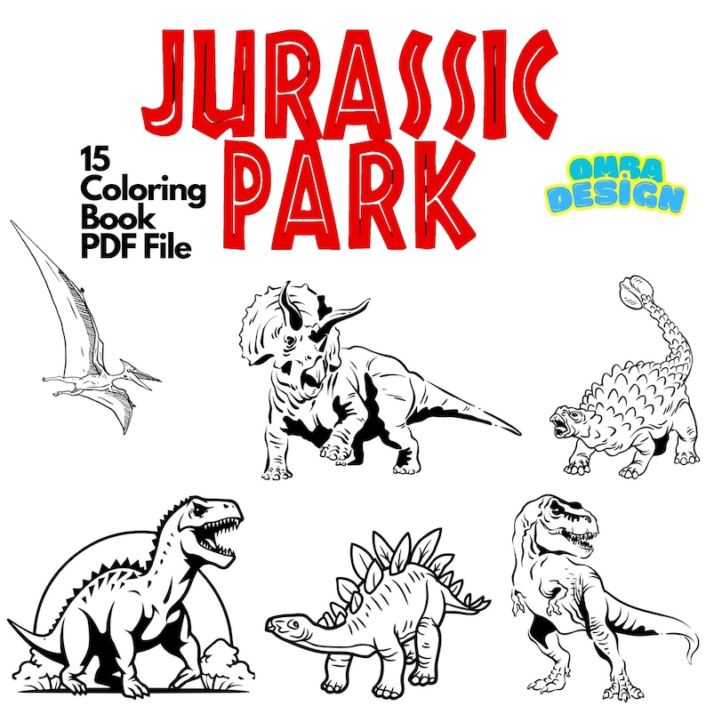 Jurassic Park Coloring Book – 15 Printable Dinosaur Pages (PDF File