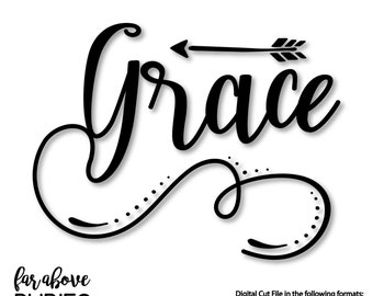 Grace Word Art with Arrow - SVG, DXF, png, jpg digital cut file for Silhouette or Cricut