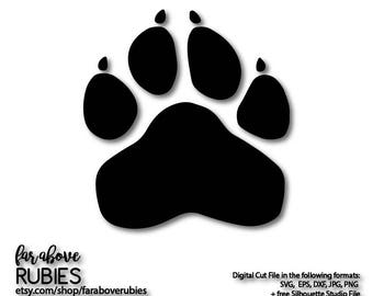 Paw Print Team Panthers Wildcats Wolverines Bulldogs Tigers Cougar Cats Lions SVG, EPS, dxf, png, jpg digital cut file Silhouette or Cricut