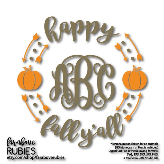 Download Free Happy Fall Y All Pumpkin Monogram Wreath Monogram Not Etsy SVG Cut Files