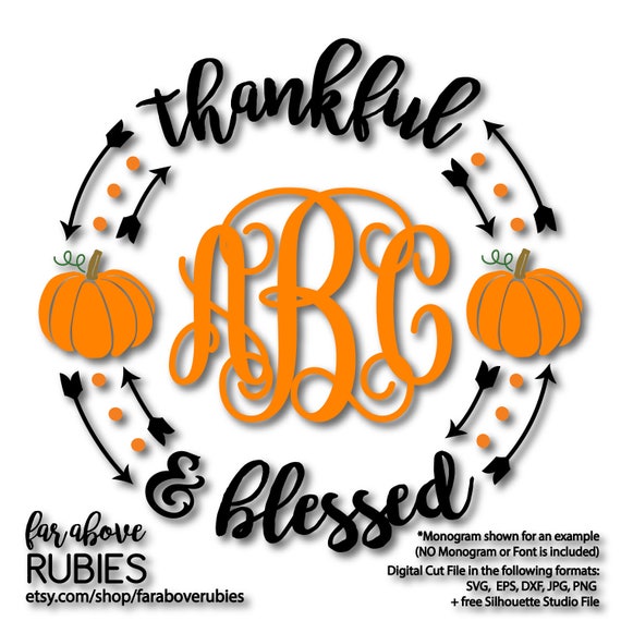 Fall Thankful Blessed Pumpkin Monogram Wreath Monogram Not Etsy