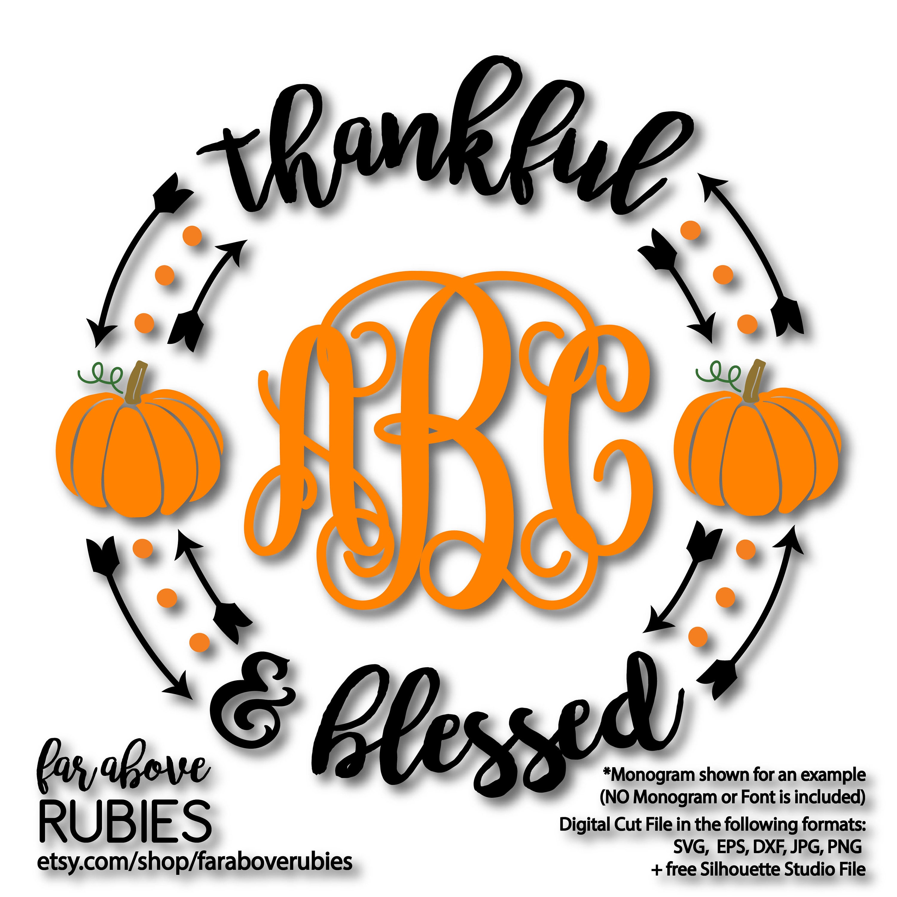 Download Fall Thankful & Blessed Pumpkin Monogram wreath monogram ...