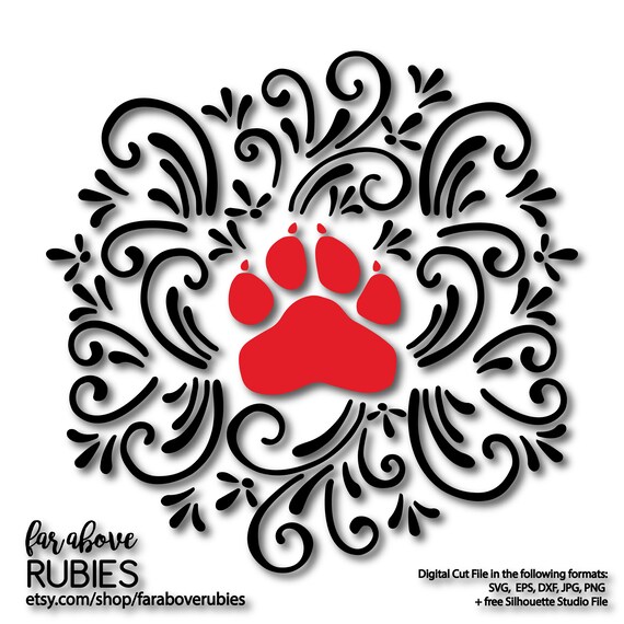 Download Free Paw Print Bulldogs Wildcats Tigers Wolves Scroll Design Svg Etsy SVG Cut Files