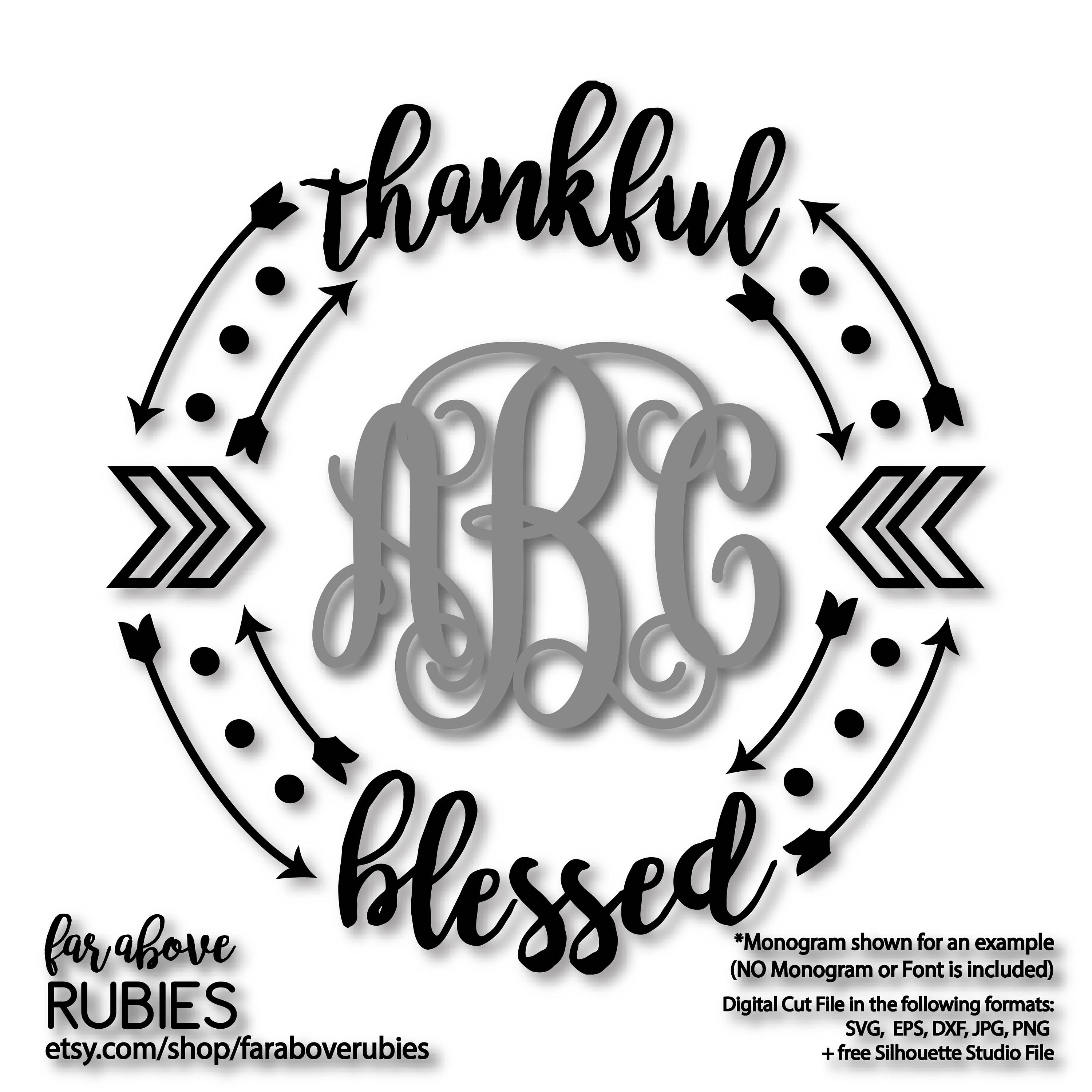 Download Thankful Blessed Monogram monogram NOT included Frame Wreath