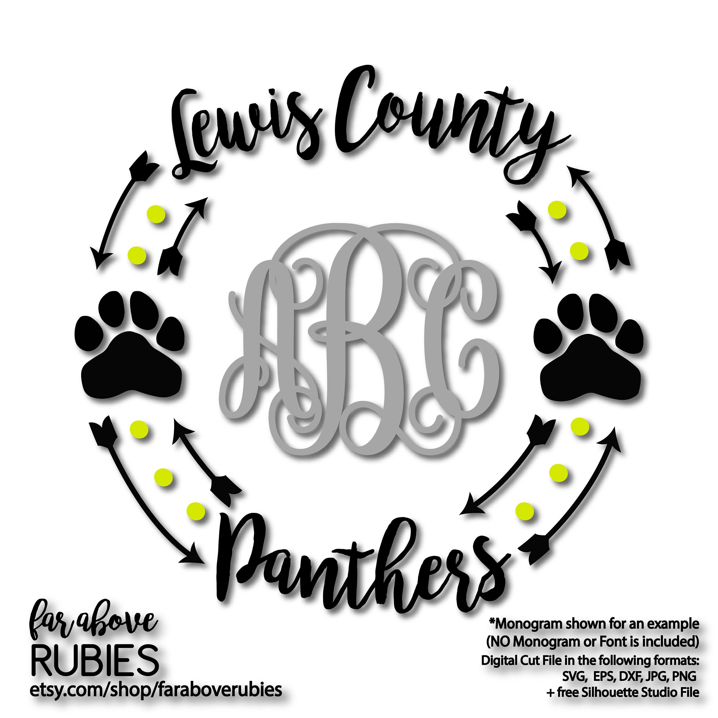 Download Free Lewis County Panthers Paw Print Monogram Wreath Monogram Not Etsy SVG Cut Files