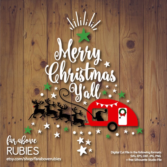 Download Free Christmas Camping Santa Reindeer Camper Merry Christmas Etsy SVG DXF Cut File