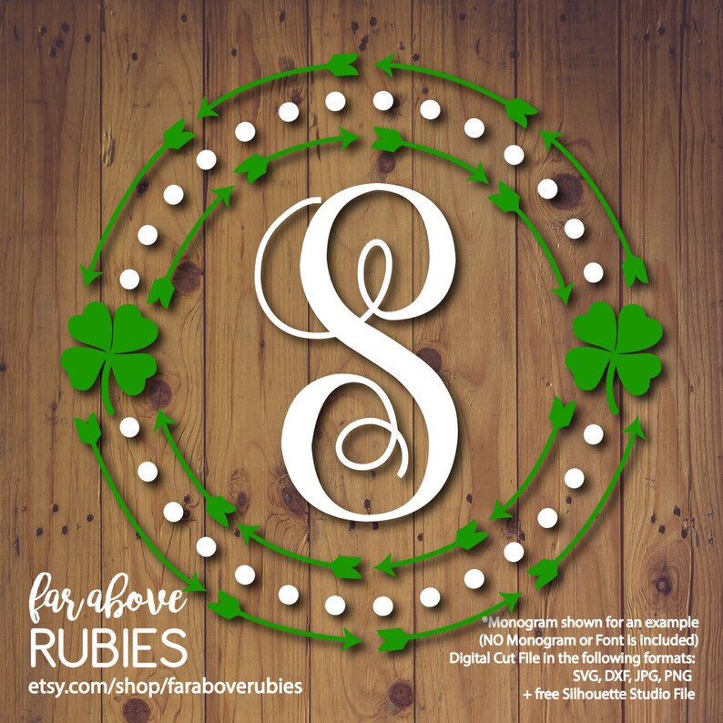 Download St Patrick's Day Shamrock Four Leaf Clover Monogram Wreath ...