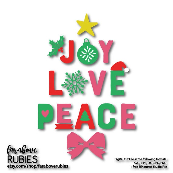 Download Free Joy Love Peace Christmas Star Ornament Santa Hat Bow Holly Etsy SVG DXF Cut File