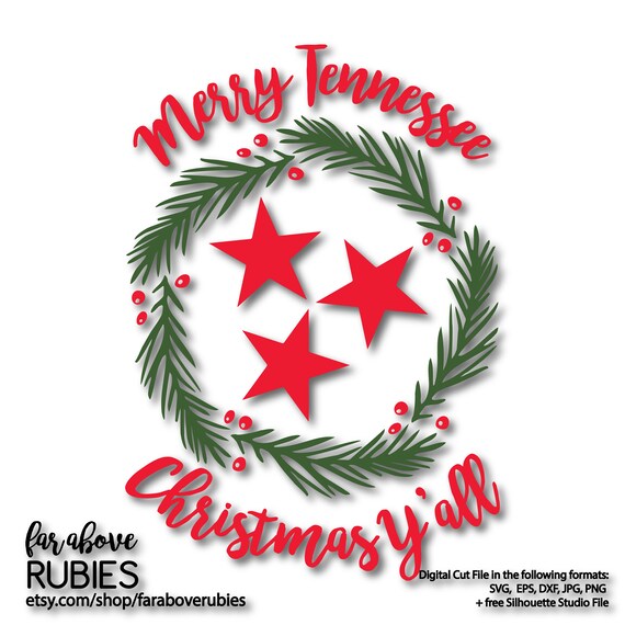 Download Free Merry Tennessee Christmas Y All Tn Tristar Wreath Holly Etsy SVG DXF Cut File