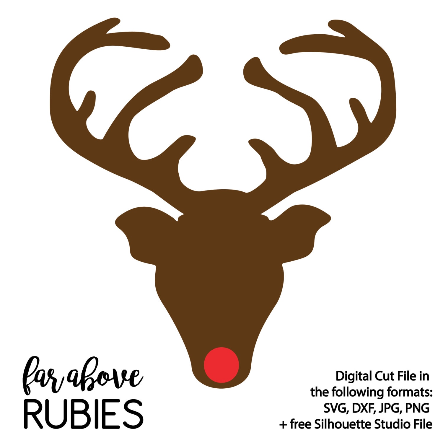 Download Red Nosed Reindeer Silhouette with Antlers SVG & DXF digital | Etsy