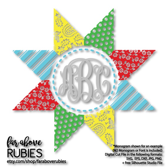 Patchwork Star Quilt Square Pattern Monogram Wreath Monogram Etsy
