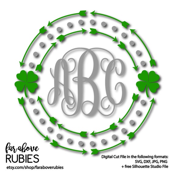 St Patrick S Day Shamrock Four Leaf Clover Monogram Wreath Etsy