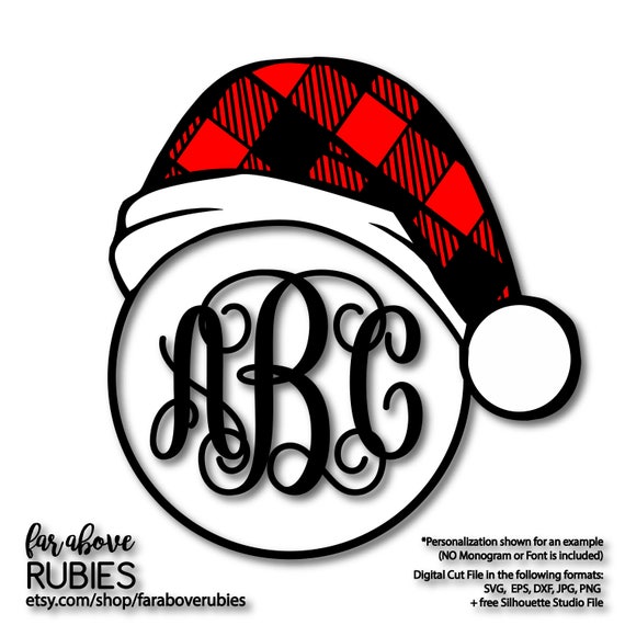 Download Free Buffalo Plaid Check Christmas Santa Hat Monogram Frame Etsy SVG DXF Cut File