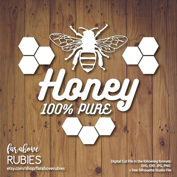 Download Free Honey 100 Pure Bee With Honeycomb Svg Eps Dxf Png Jpg Etsy SVG Cut Files