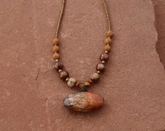 Boho Natural Stone Necklace, Red Creek Jasper Necklace, Earth Tones Necklace