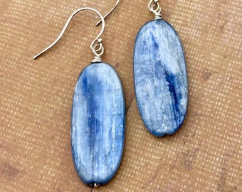 Natural Blue Kyanite Earrings, Boho Gemstone Earrings, Sterling Silver and Crystal Jewelry