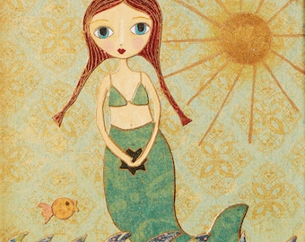 Mermaid Art Print, Children Decor, Girl Nursery Decor, Cute Whimsical Mermaid Painting