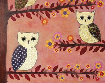 Owl Painting - Kids Wall Art - Owl Art - Children Decor - Baby Nursery Wall Art - Children Bedroom Art - Large Art Print