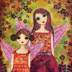 Feenschwestern Kunstdruck, Märchengemälde, Feenplakatdruck, Herbstdekoration, Herbstgemälde, Fantasy-Kunstdruck
