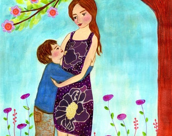 Mother and Son Art Print - Motherhood Art Print - Mother and Child Painting - Nursery Wall Art