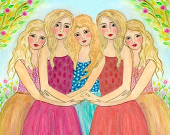 Five Blonde Sisters Art Print, Five Blonde Best Friends Art, Best Friend Sister Gift