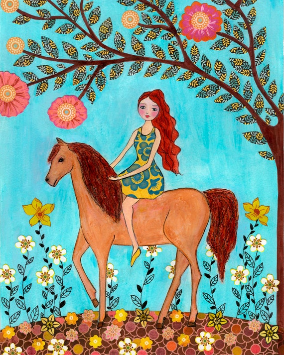 Horse Print Horse Art Print Girl and Horse Painting - Etsy