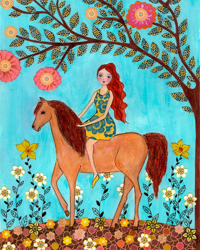 Horse Print Horse Art Print Girl and Horse Painting Etsy